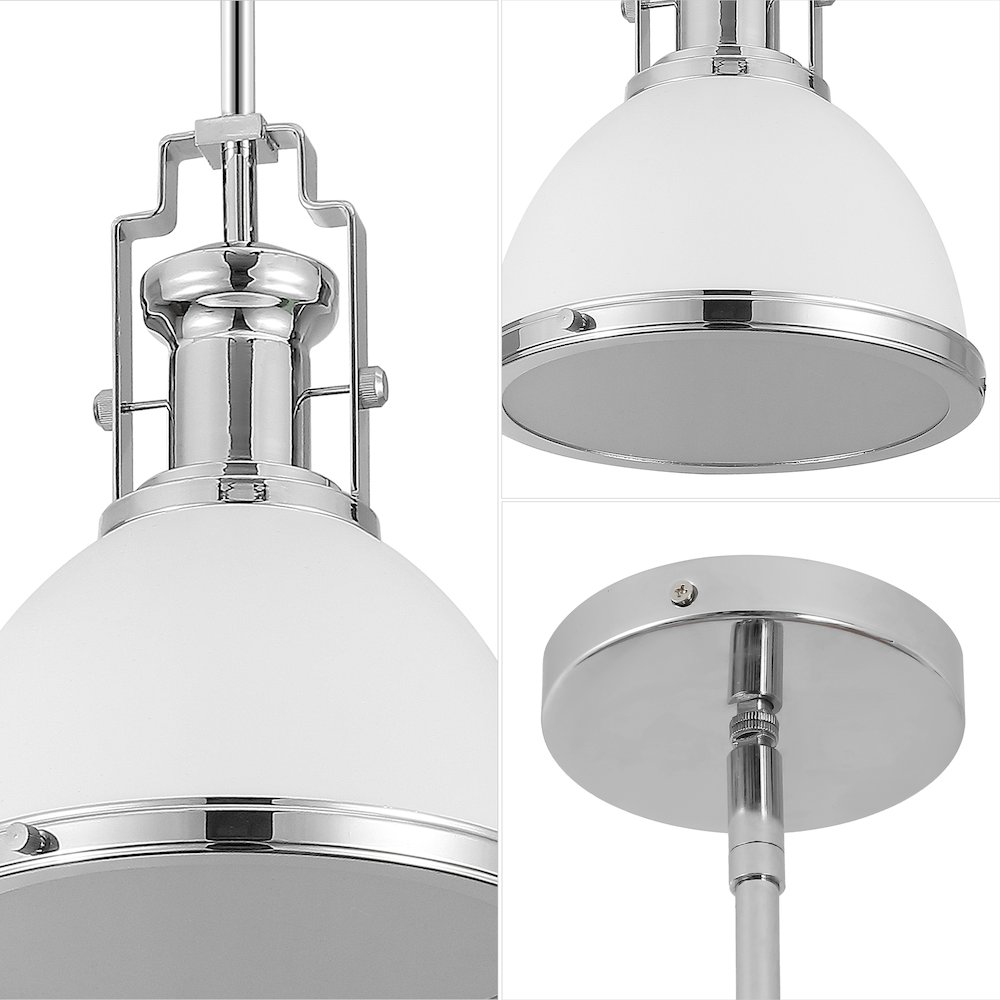 Homer 10" 1-Light Modern Industrial Iron LED Dome Pendant, White/Chrome. Picture 5