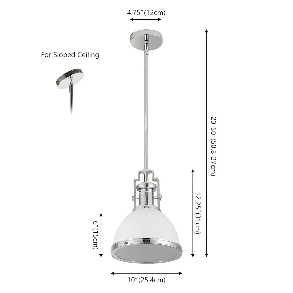 Homer 10" 1-Light Modern Industrial Iron LED Dome Pendant, White/Chrome. Picture 4