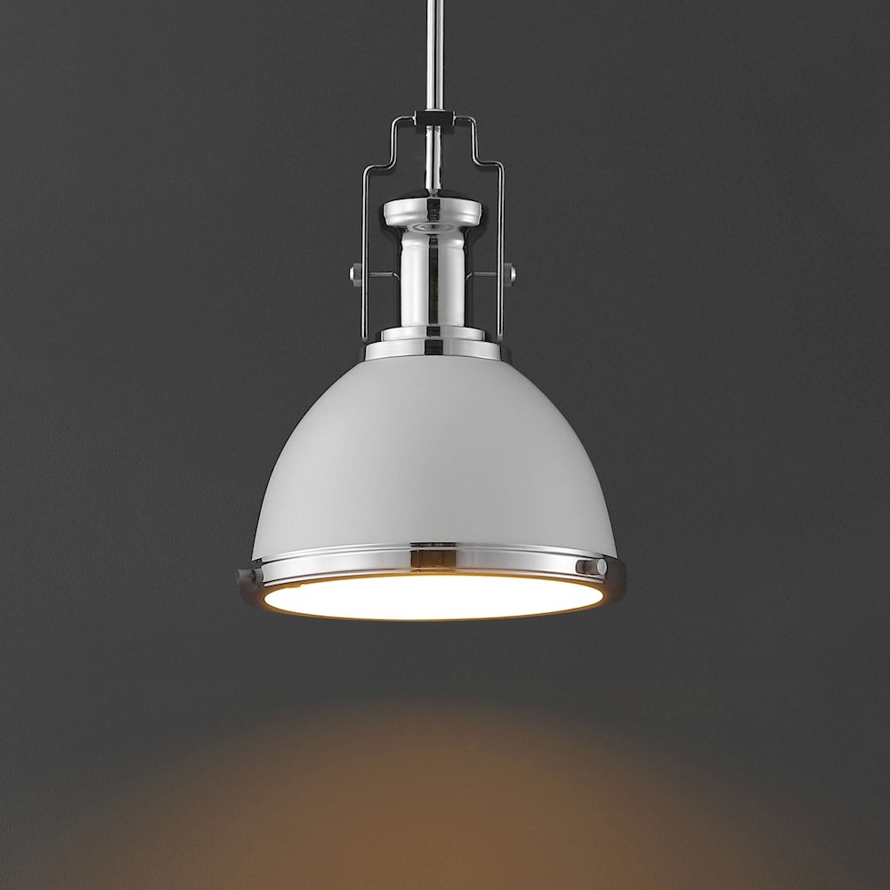 Homer 10" 1-Light Modern Industrial Iron LED Dome Pendant, White/Chrome. Picture 7