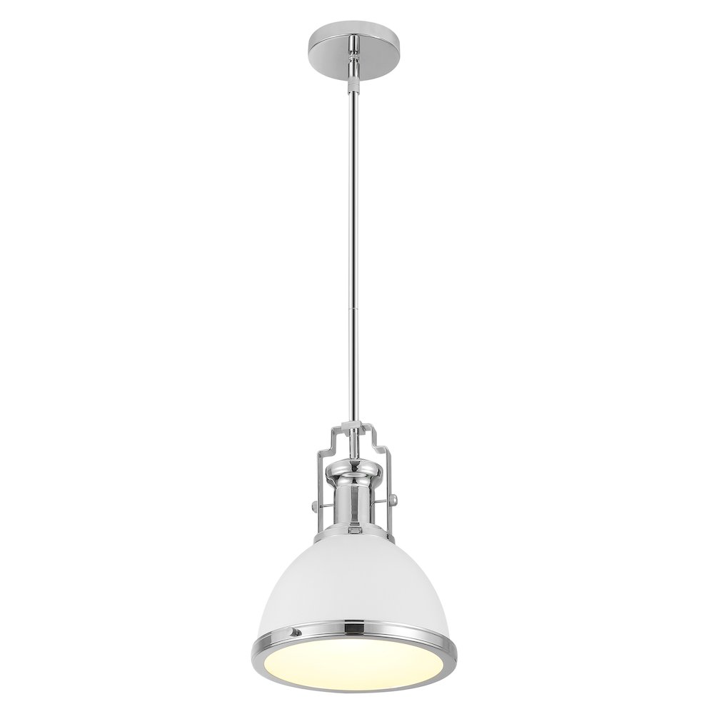 Homer 10" 1-Light Modern Industrial Iron LED Dome Pendant, White/Chrome. Picture 1