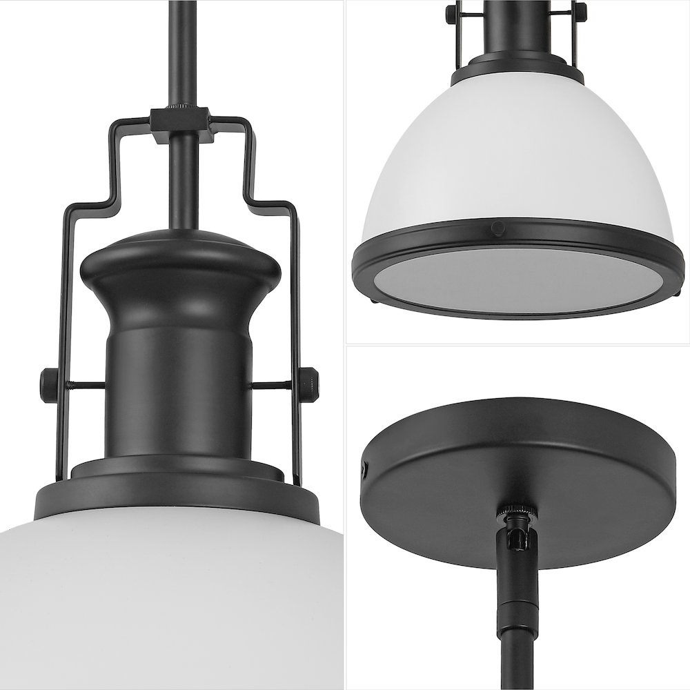 Homer 10" 1-Light Modern Industrial Iron LED Dome Pendant, White/Matte Black. Picture 5