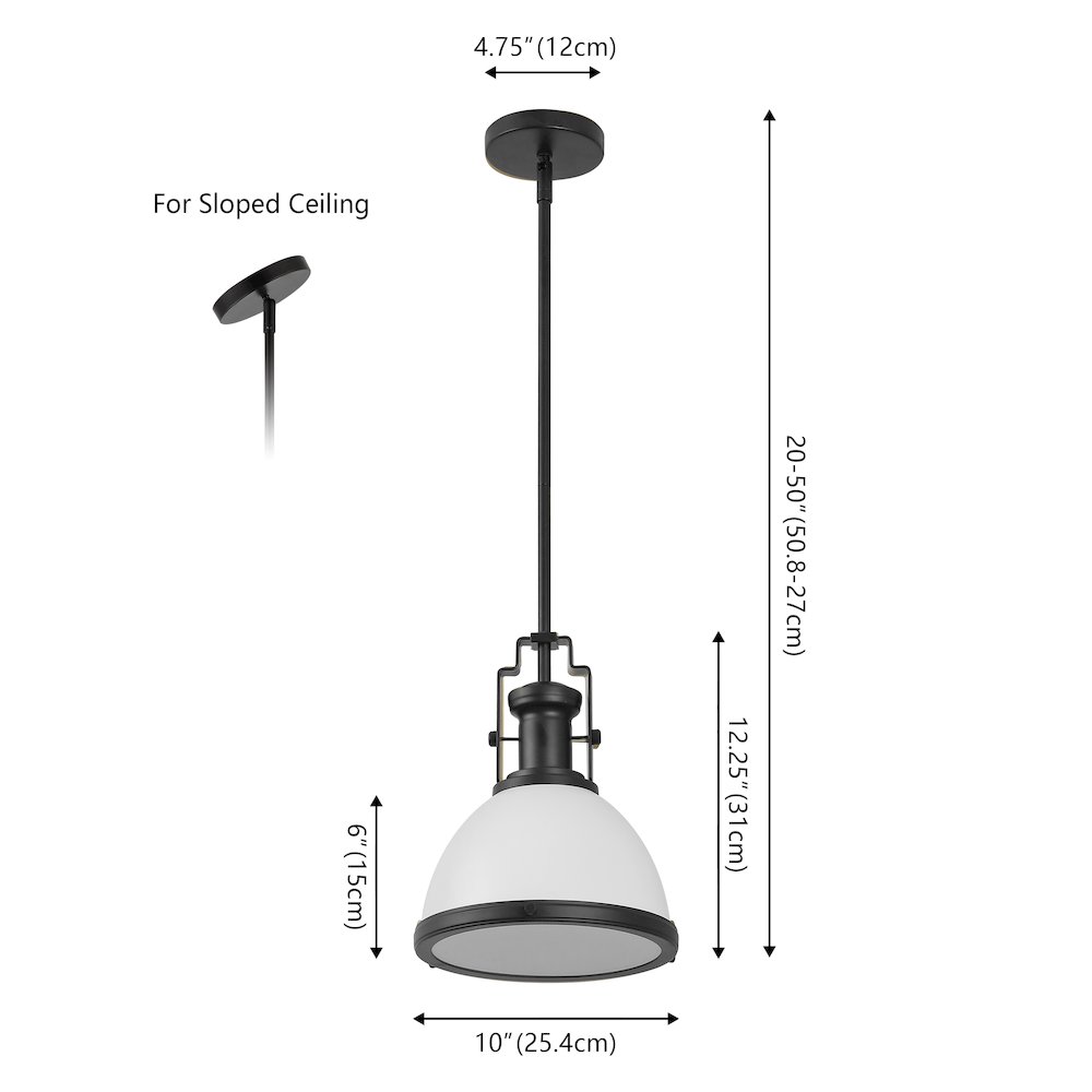 Homer 10" 1-Light Modern Industrial Iron LED Dome Pendant, White/Matte Black. Picture 4