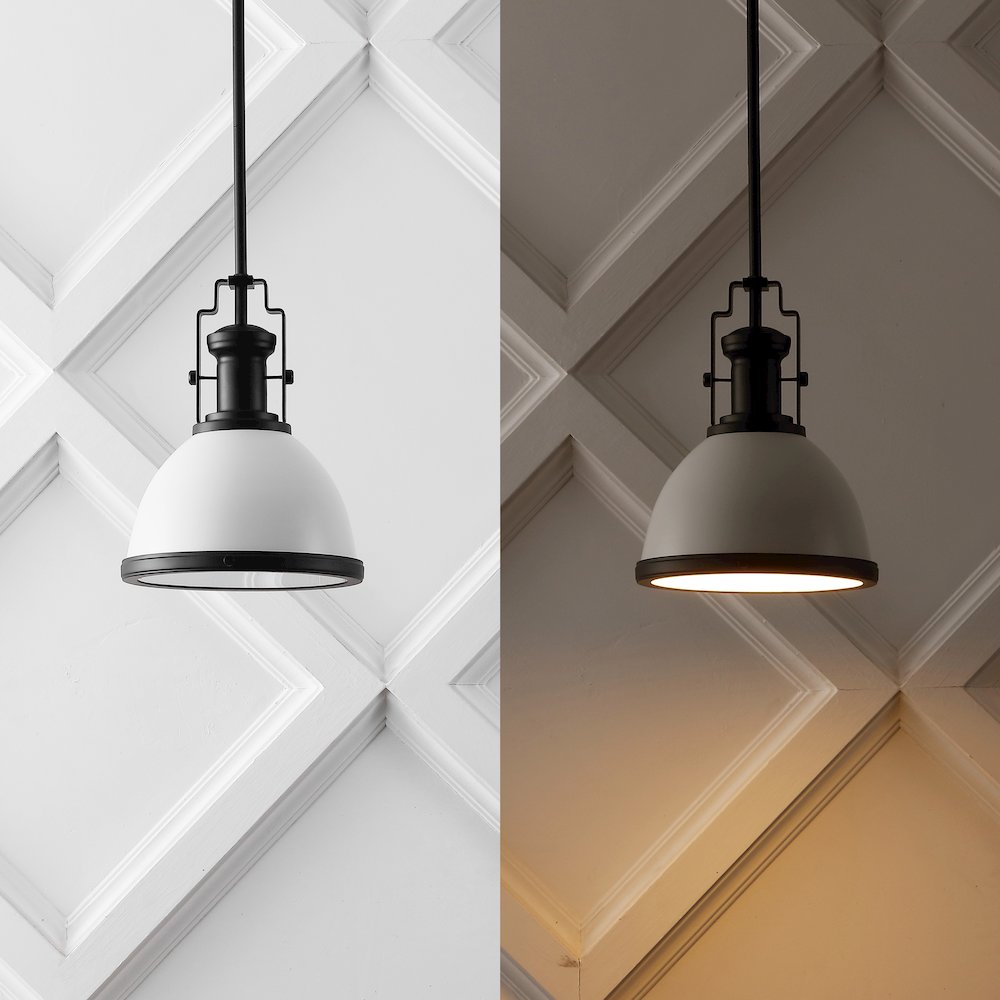 Homer 10" 1-Light Modern Industrial Iron LED Dome Pendant, White/Matte Black. Picture 6