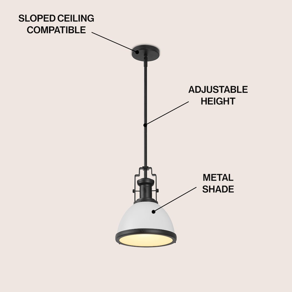 Homer 10" 1-Light Modern Industrial Iron LED Dome Pendant, White/Matte Black. Picture 3