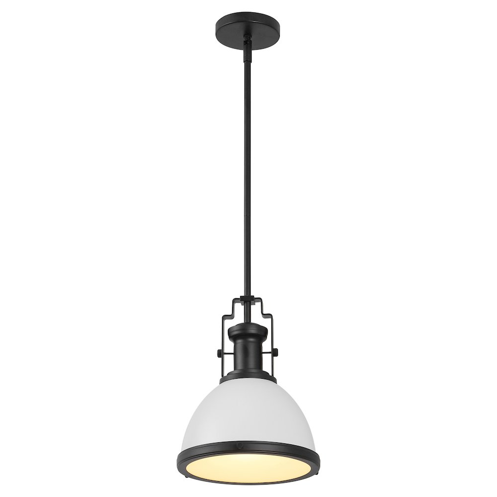 Homer 10" 1-Light Modern Industrial Iron LED Dome Pendant, White/Matte Black. Picture 1