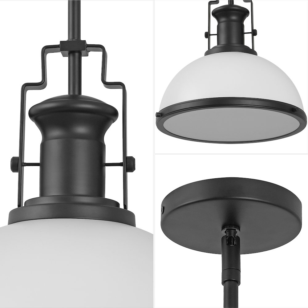 Homer 13" 1-Light Modern Industrial Iron LED Dome Pendant, White/Matte Black. Picture 5