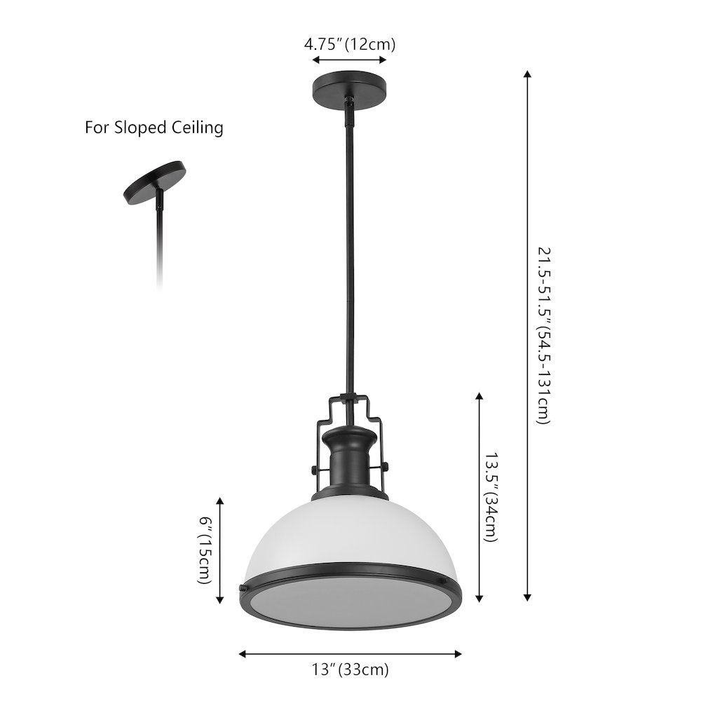 Homer 13" 1-Light Modern Industrial Iron LED Dome Pendant, White/Matte Black. Picture 4
