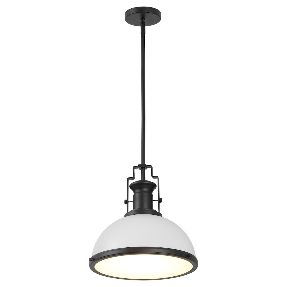 Homer 13" 1-Light Modern Industrial Iron LED Dome Pendant, White/Matte Black. Picture 1