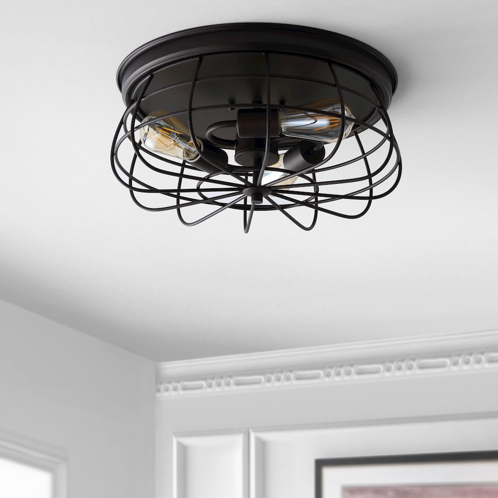 Calvia Farmhouse Metal Cage Flush Mount. Picture 7
