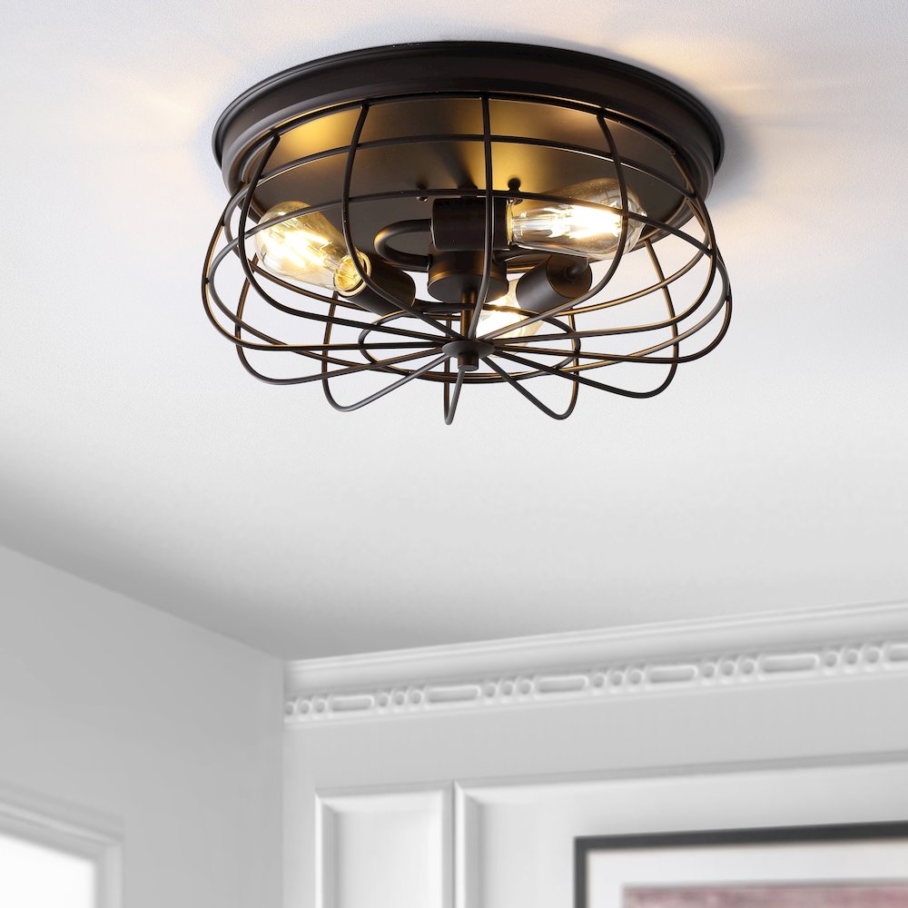Calvia Farmhouse Metal Cage Flush Mount. Picture 6