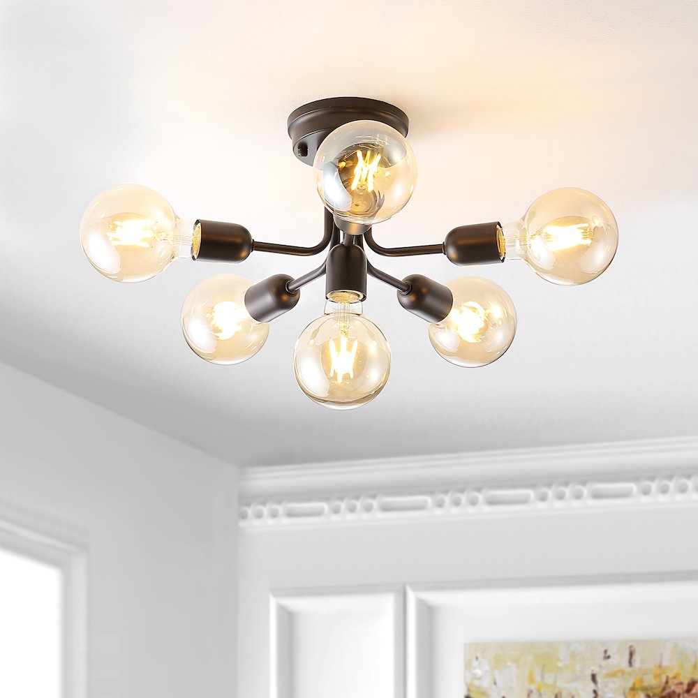 Marcel Globe Farmhouse Modern Iron Bistro Led Semi Flush Mount. Picture 6