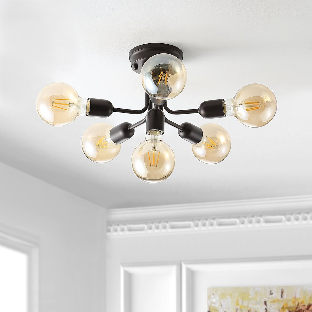 Marcel Globe Farmhouse Modern Iron Bistro Led Semi Flush Mount. Picture 4