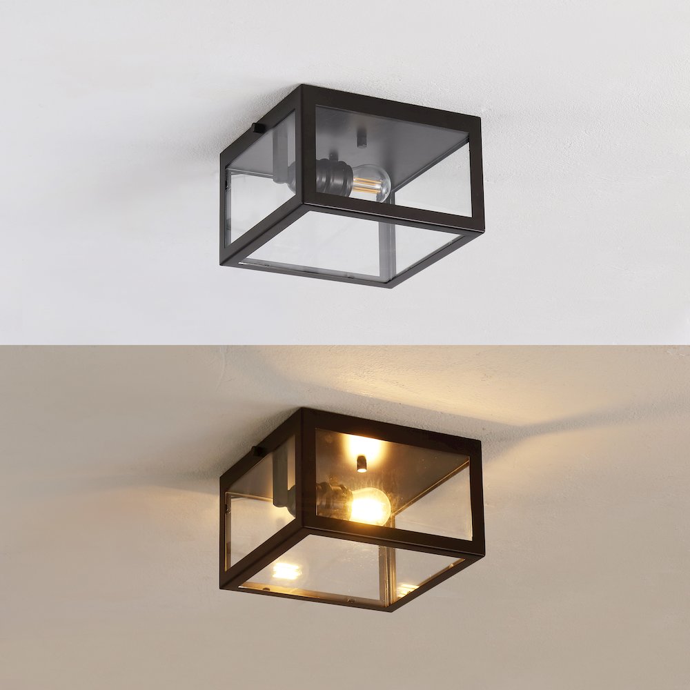 Eleanor 1-Light Farmhouse Industrial Square Iron/Glass Case Led Flush Mount. Picture 6