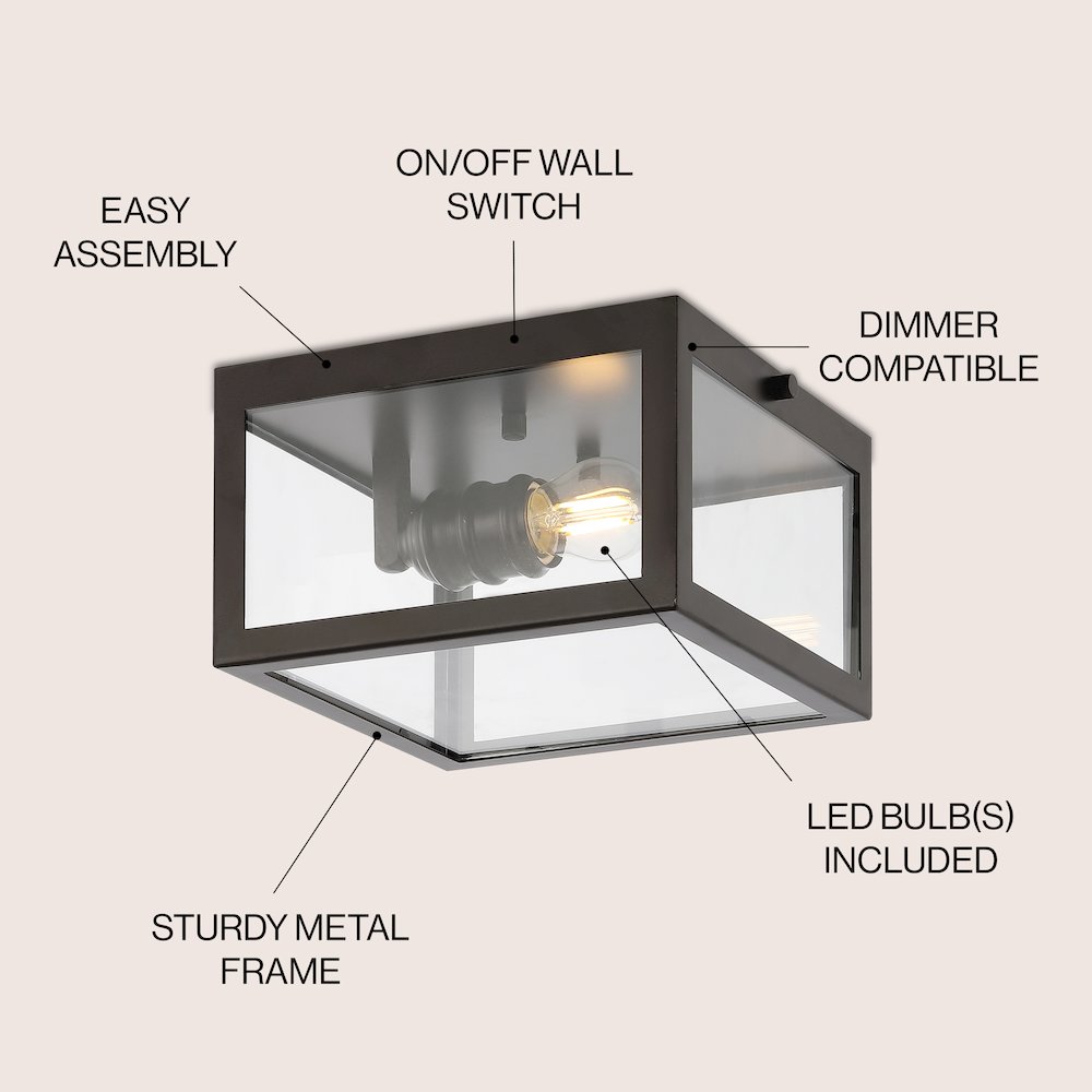 Eleanor 1-Light Farmhouse Industrial Square Iron/Glass Case Led Flush Mount. Picture 5