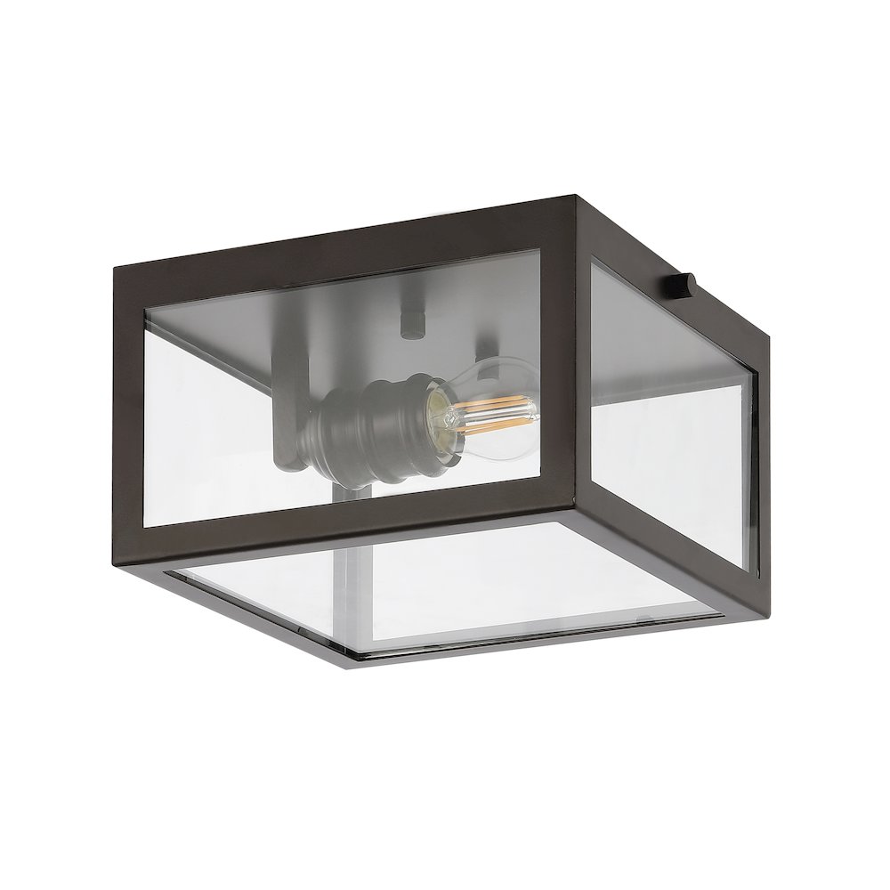Eleanor 1-Light Farmhouse Industrial Square Iron/Glass Case Led Flush Mount. Picture 3
