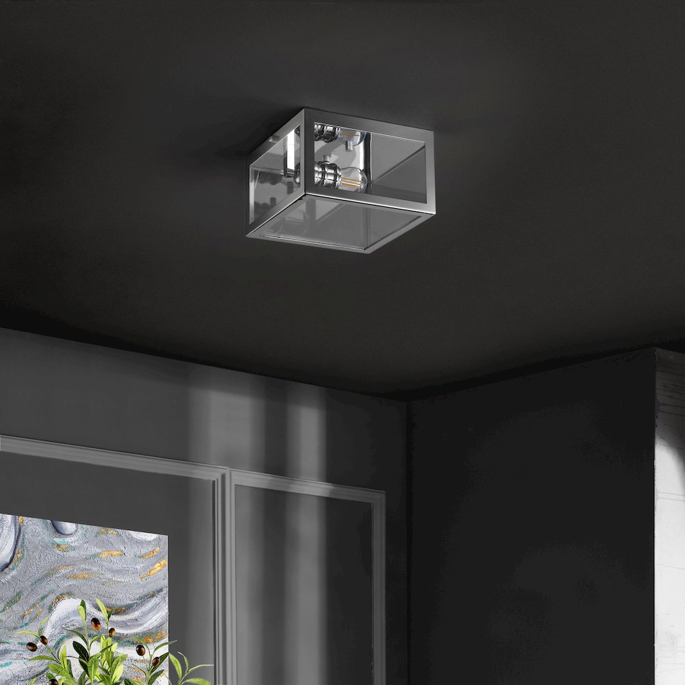 Eleanor 1-Light Farmhouse Industrial Square Iron/Glass Case Led Flush Mount. Picture 2