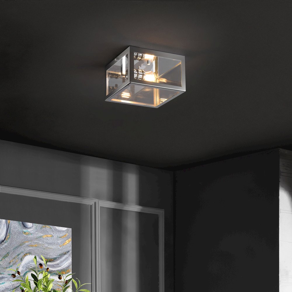 Eleanor 1-Light Farmhouse Industrial Square Iron/Glass Case Led Flush Mount. Picture 1