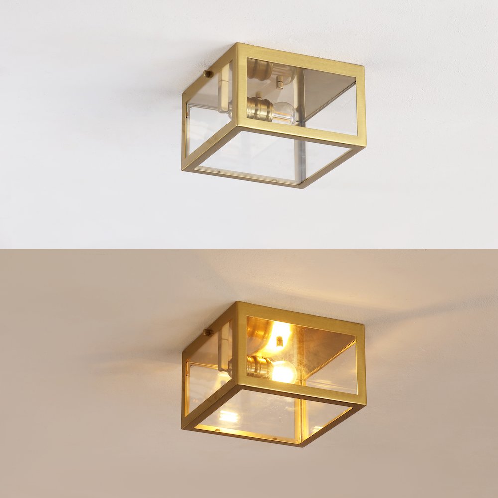 Eleanor 1-Light Farmhouse Industrial Square Iron/Glass Case Led Flush Mount. Picture 6