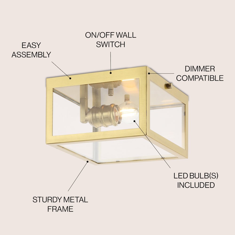 Eleanor 1-Light Farmhouse Industrial Square Iron/Glass Case Led Flush Mount. Picture 5