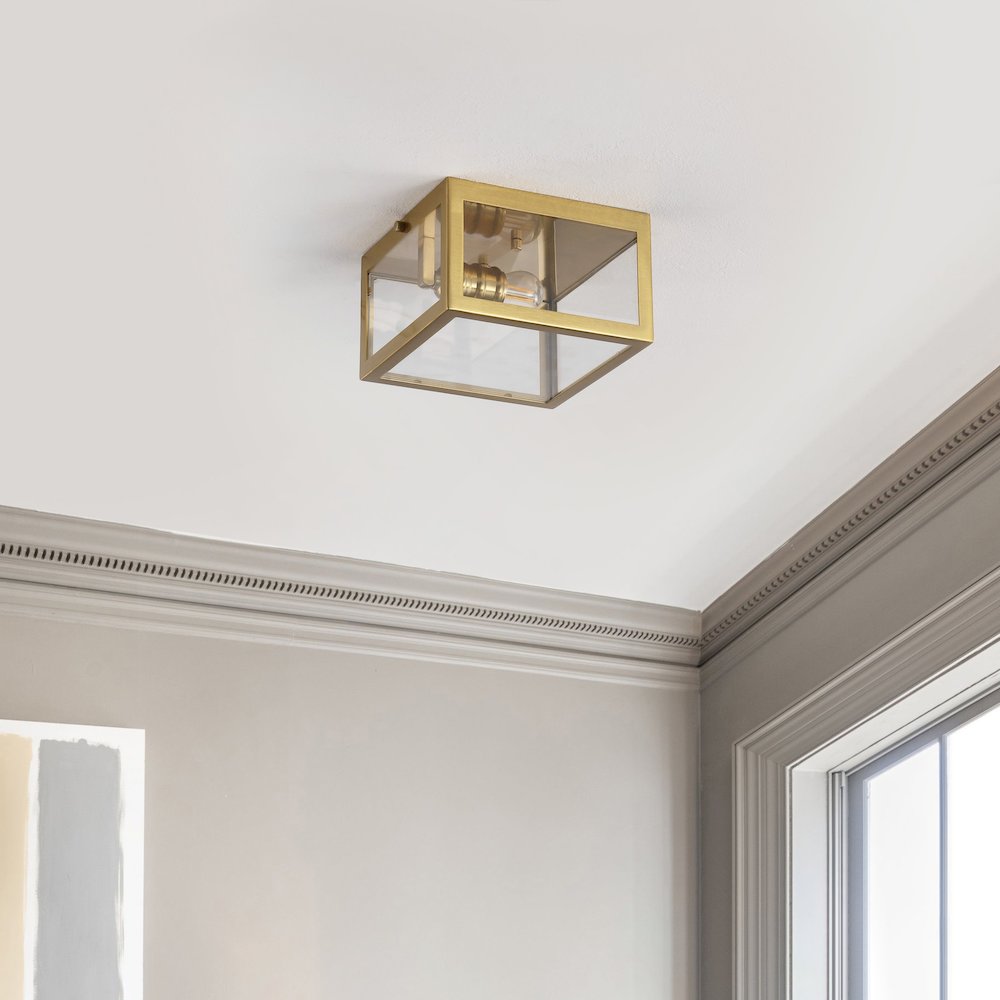 Eleanor 1-Light Farmhouse Industrial Square Iron/Glass Case Led Flush Mount. Picture 2