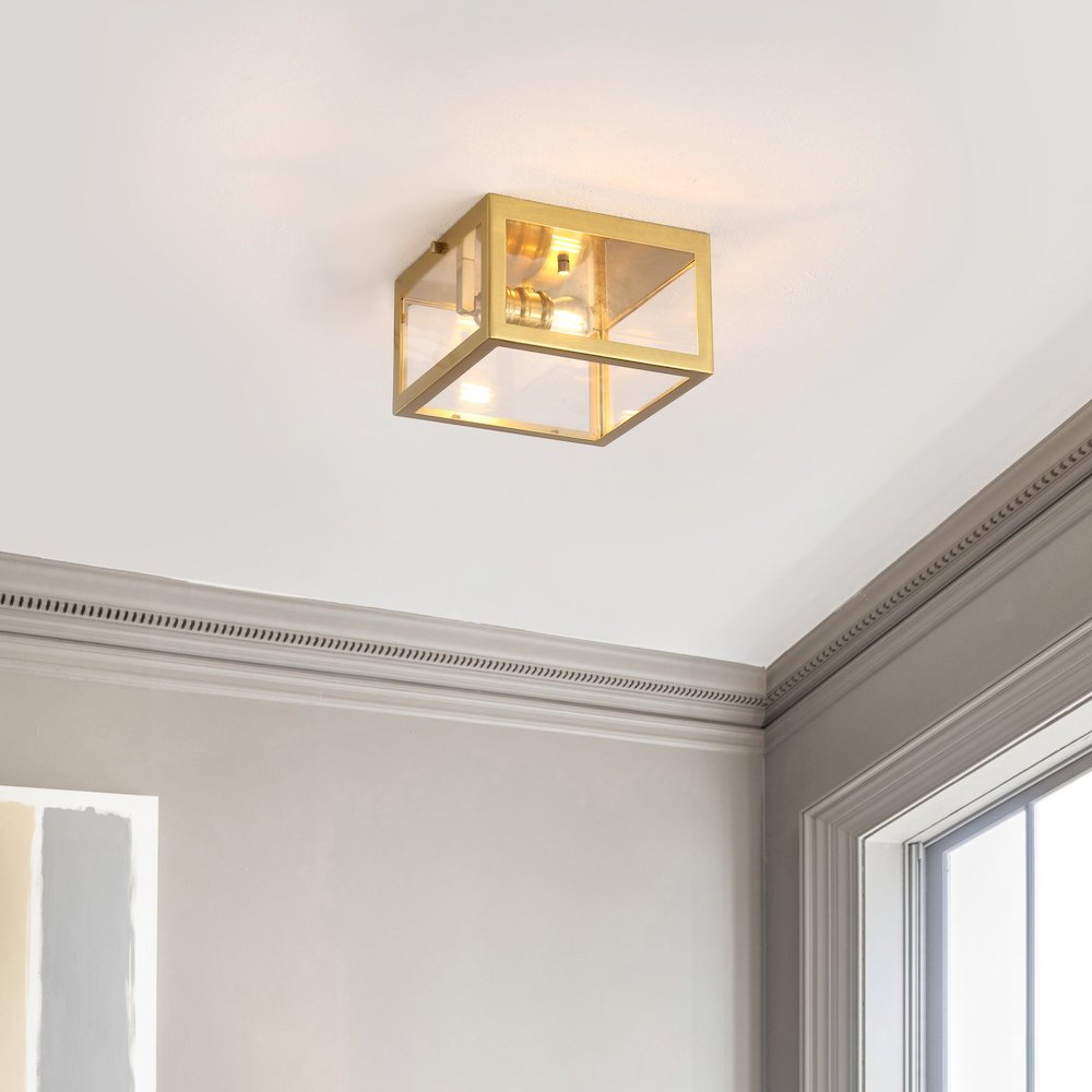 Eleanor 1-Light Farmhouse Industrial Square Iron/Glass Case Led Flush Mount. Picture 1