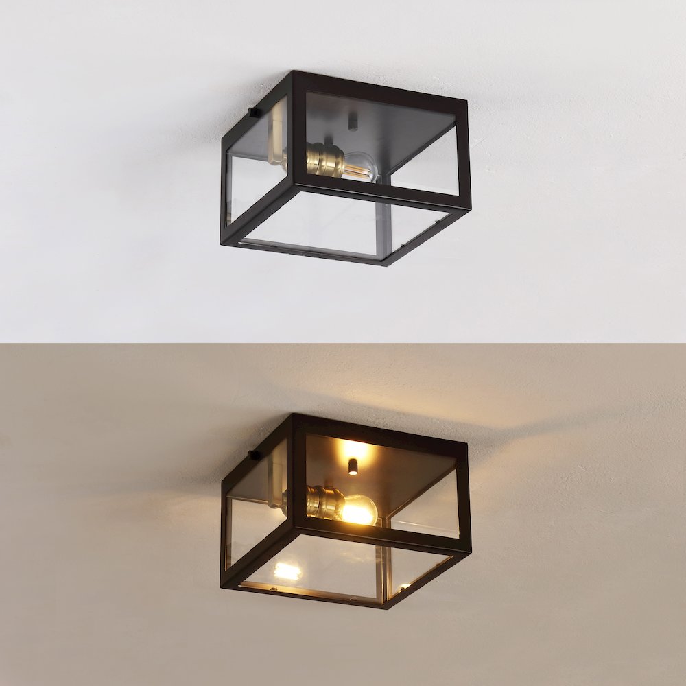 Eleanor 1-Light Farmhouse Industrial Square Iron/Glass Case Led Flush Mount. Picture 6