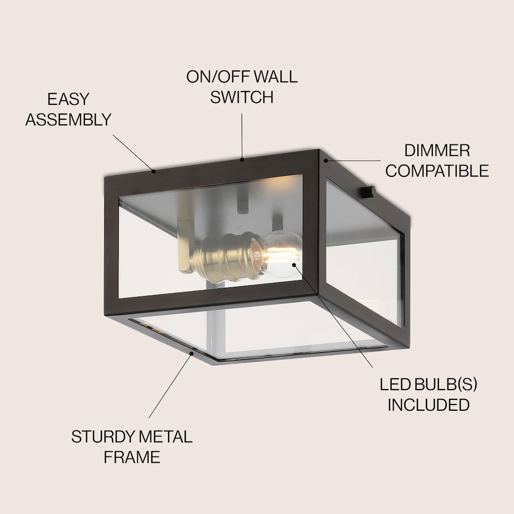 Eleanor 1-Light Farmhouse Industrial Square Iron/Glass Case Led Flush Mount. Picture 5