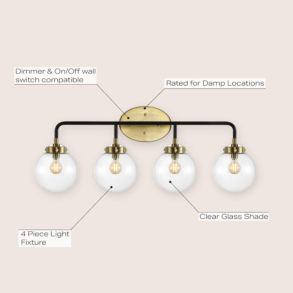 Caleb 4-Light Contemporary Transitional Iron/Glass Led Vanity Light. Picture 6