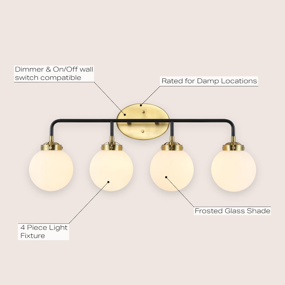 Caleb 4-Light Contemporary Transitional Iron/Glass Led Vanity Light. Picture 6
