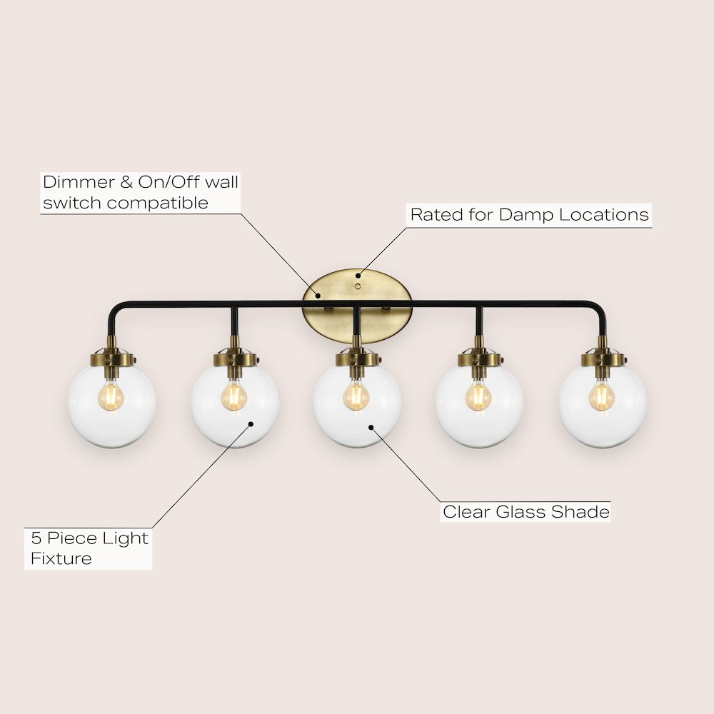 Caleb 5-Light Contemporary Transitional Iron/Glass Led Vanity Light. Picture 6