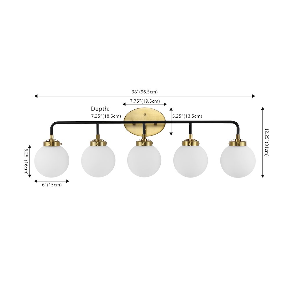 Caleb 5-Light Contemporary Transitional Iron/Glass Led Vanity Light. Picture 3