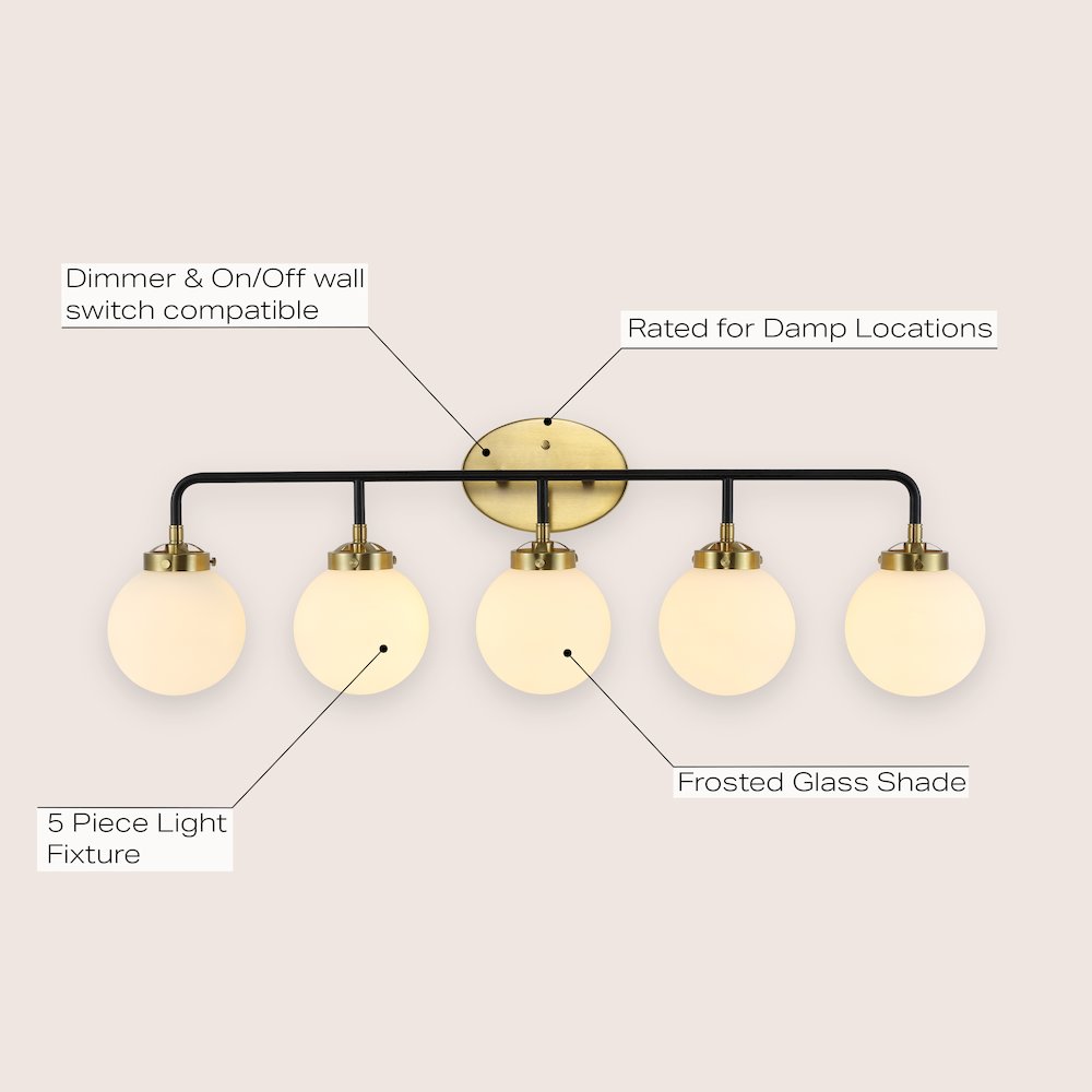 Caleb 5-Light Contemporary Transitional Iron/Glass Led Vanity Light. Picture 6
