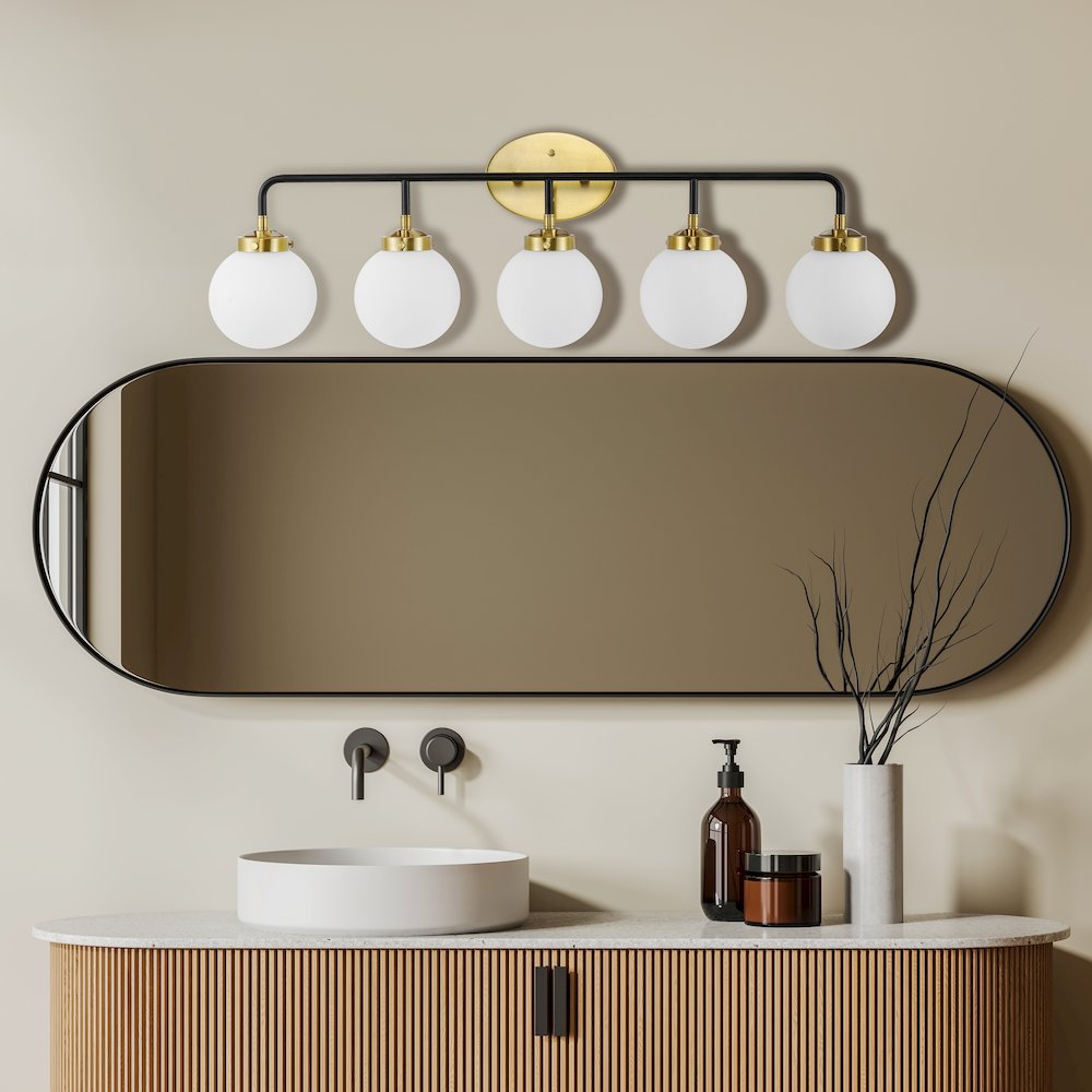 Caleb 5-Light Contemporary Transitional Iron/Glass Led Vanity Light. Picture 4