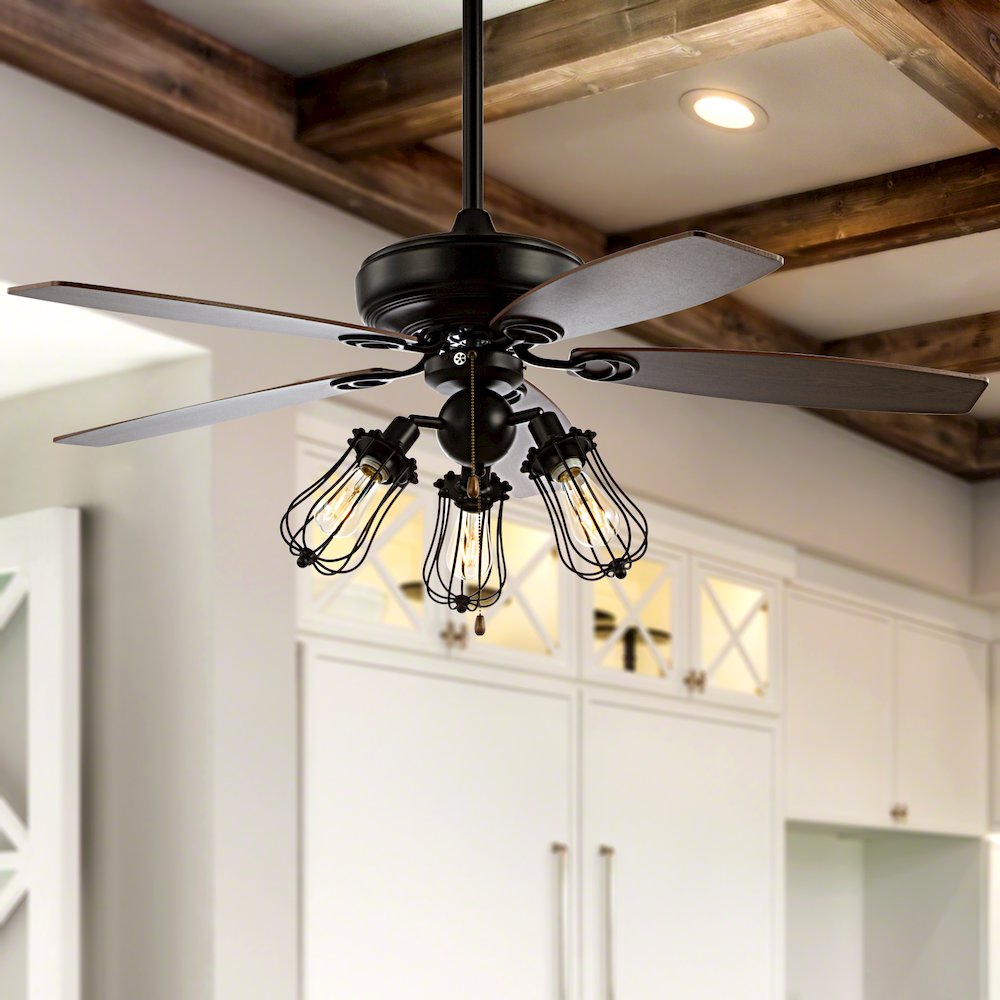 Lucas Caged Metal/Wood Led Ceiling Fan. Picture 9