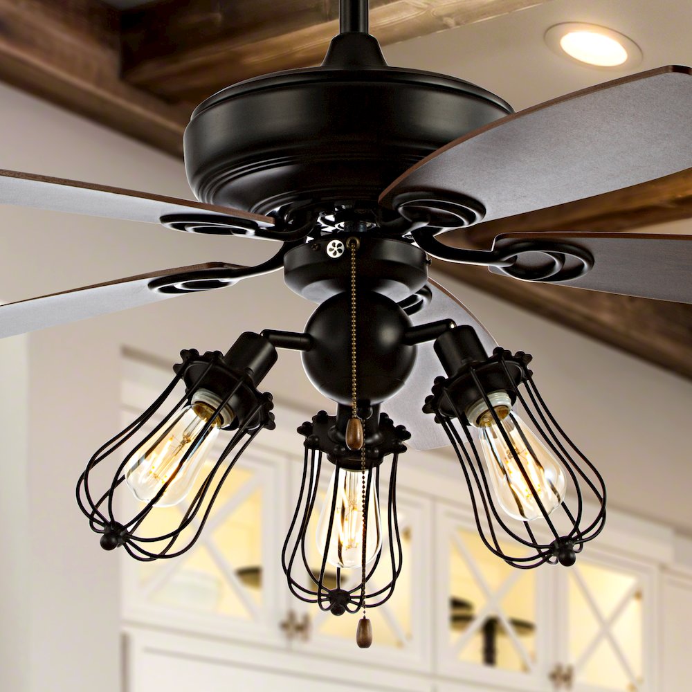 Lucas Caged Metal/Wood Led Ceiling Fan. Picture 8