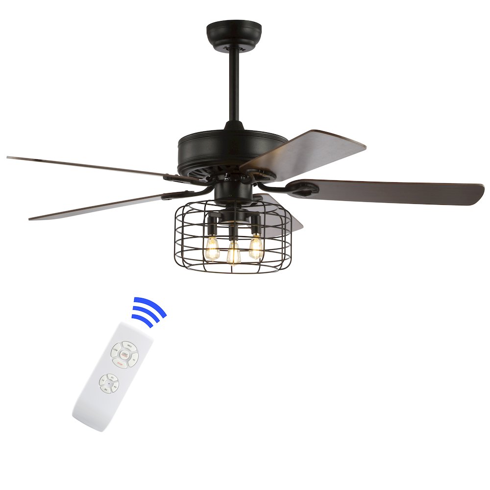 Asher Industrial Metal/Wood Led Ceiling Fan With Remote. Picture 1