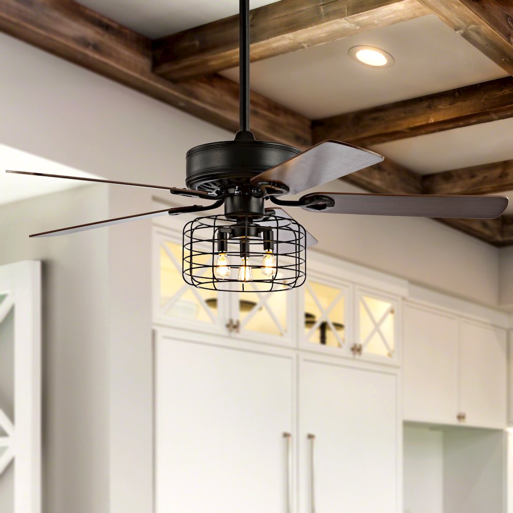 Asher Industrial Metal/Wood Led Ceiling Fan With Remote. Picture 10