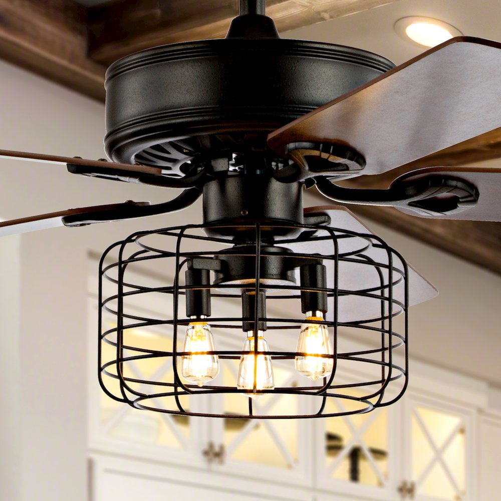 Asher Industrial Metal/Wood Led Ceiling Fan With Remote. Picture 9