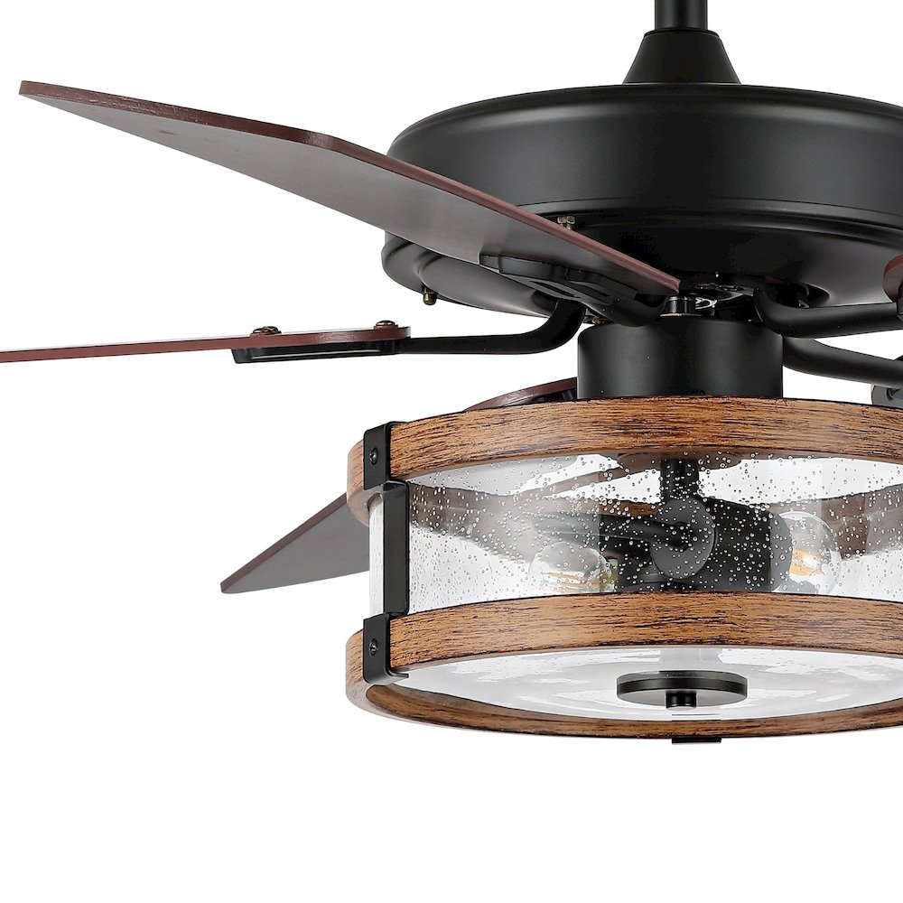 Industrial Iron/Woodseeded Glass Mobile Appremote Controlled Led Ceiling Fan. Picture 2