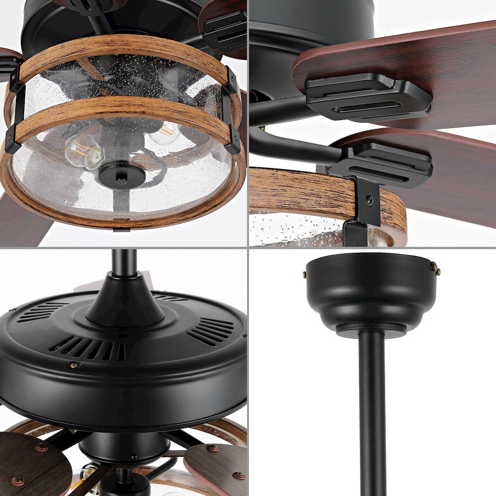 Industrial Iron/Woodseeded Glass Mobile Appremote Controlled Led Ceiling Fan. Picture 8