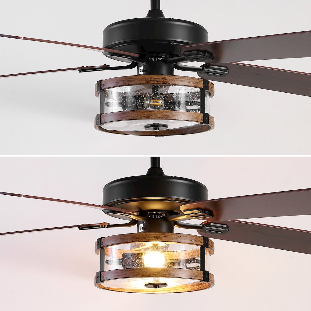 Industrial Iron/Woodseeded Glass Mobile Appremote Controlled Led Ceiling Fan. Picture 13