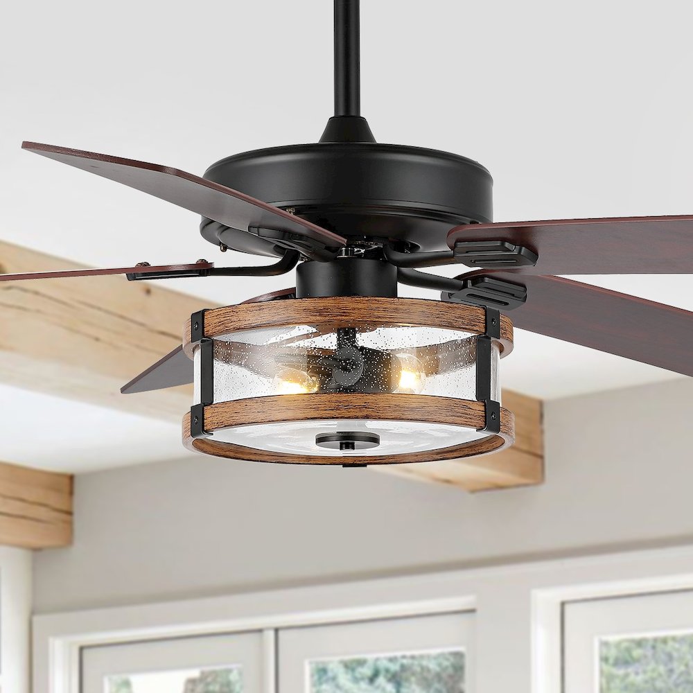 Industrial Iron/Woodseeded Glass Mobile Appremote Controlled Led Ceiling Fan. Picture 10