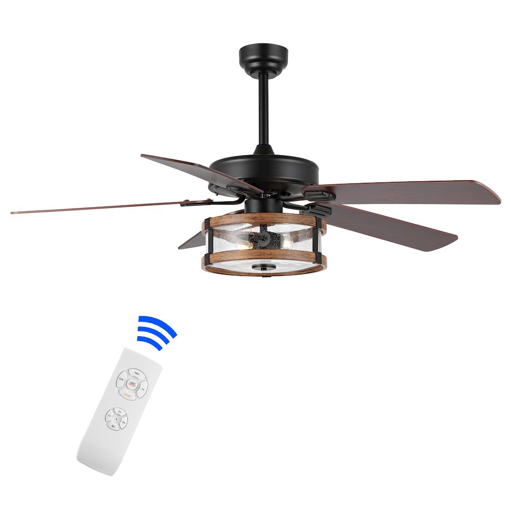 Industrial Iron/Woodseeded Glass Mobile Appremote Controlled Led Ceiling Fan. Picture 9
