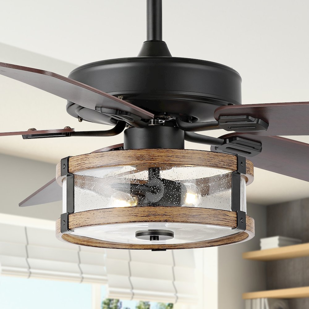 Industrial Iron/Woodseeded Glass Mobile Appremote Controlled Led Ceiling Fan. Picture 11