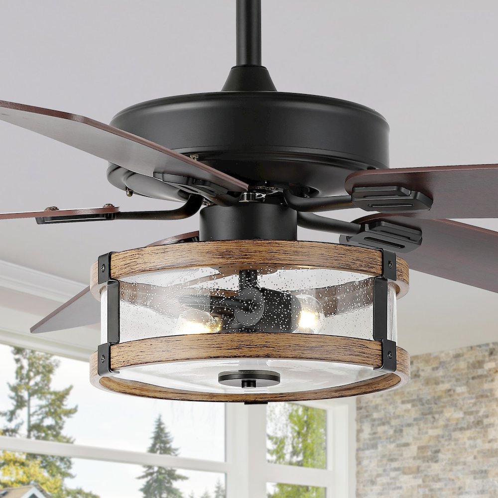 Industrial Iron/Woodseeded Glass Mobile Appremote Controlled Led Ceiling Fan. Picture 12