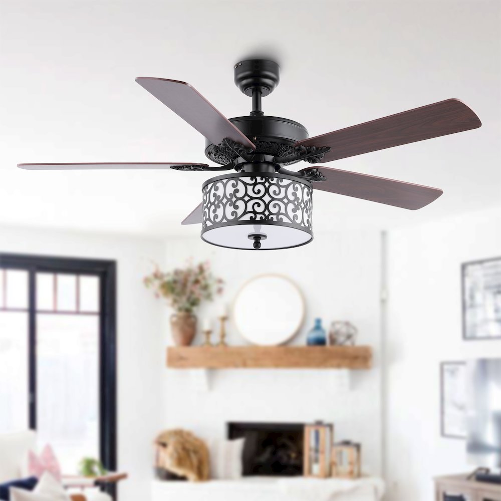 Paolo Farmhouse Industrial Iron Scroll Drum Shade Led Ceiling Fan With Remote. Picture 9