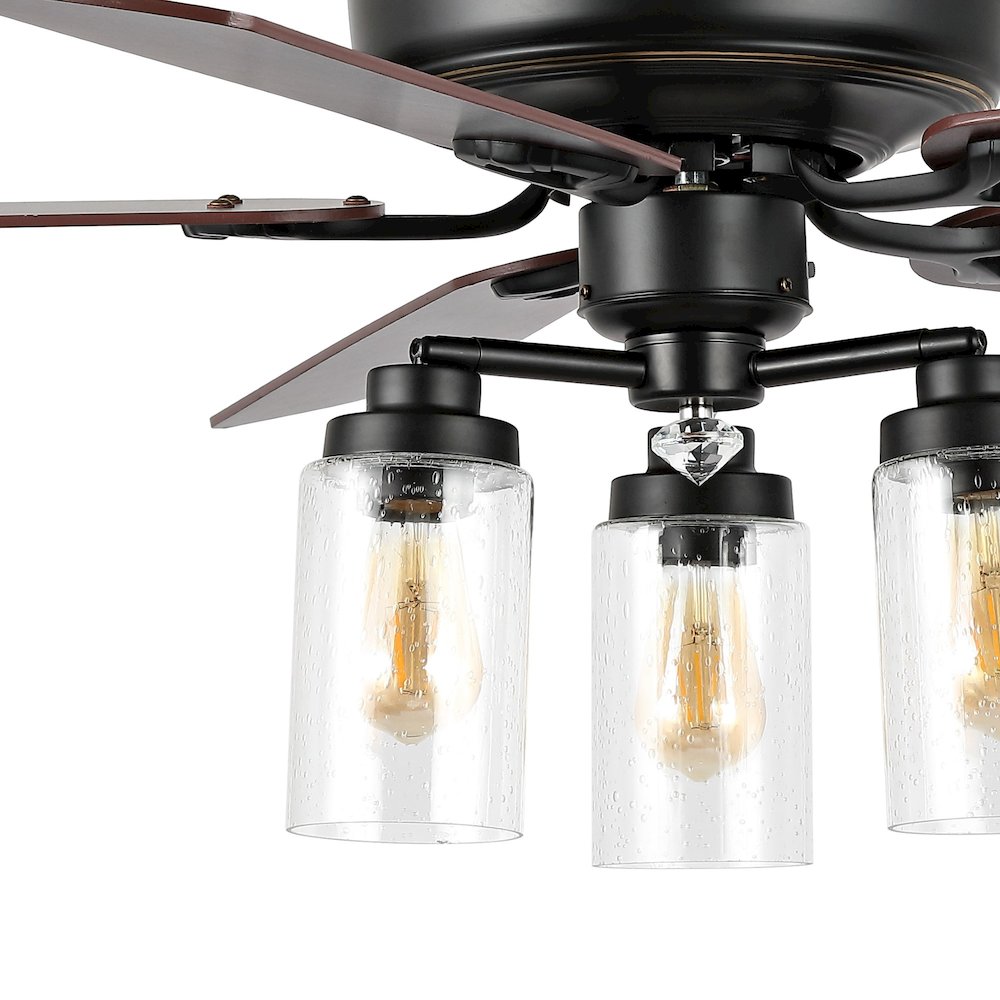 Industrial Iron/Woodseeded Glass Mobile Appremote Controlled Led Ceiling Fan. Picture 2