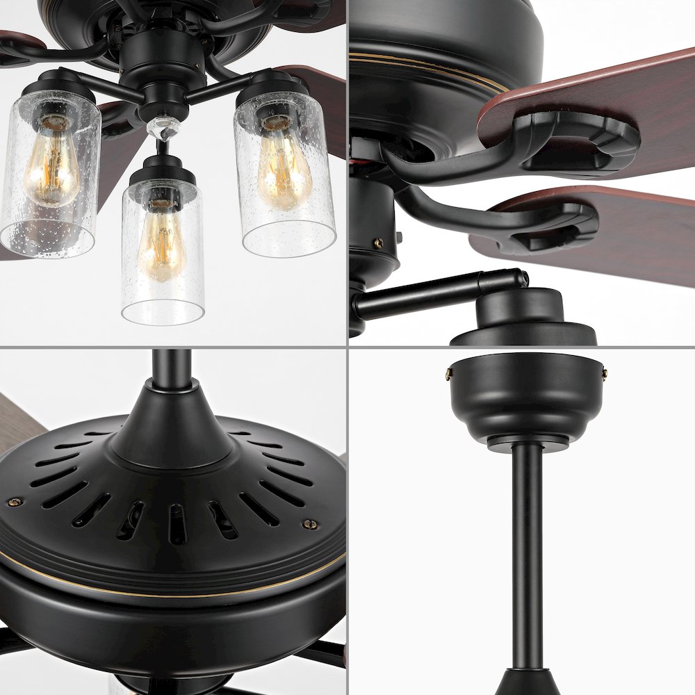 Industrial Iron/Woodseeded Glass Mobile Appremote Controlled Led Ceiling Fan. Picture 8