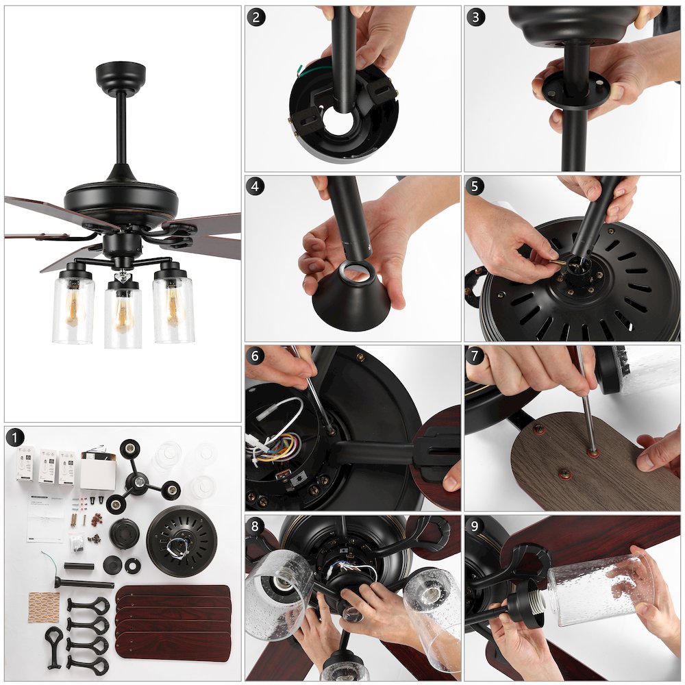 Industrial Iron/Woodseeded Glass Mobile Appremote Controlled Led Ceiling Fan. Picture 16