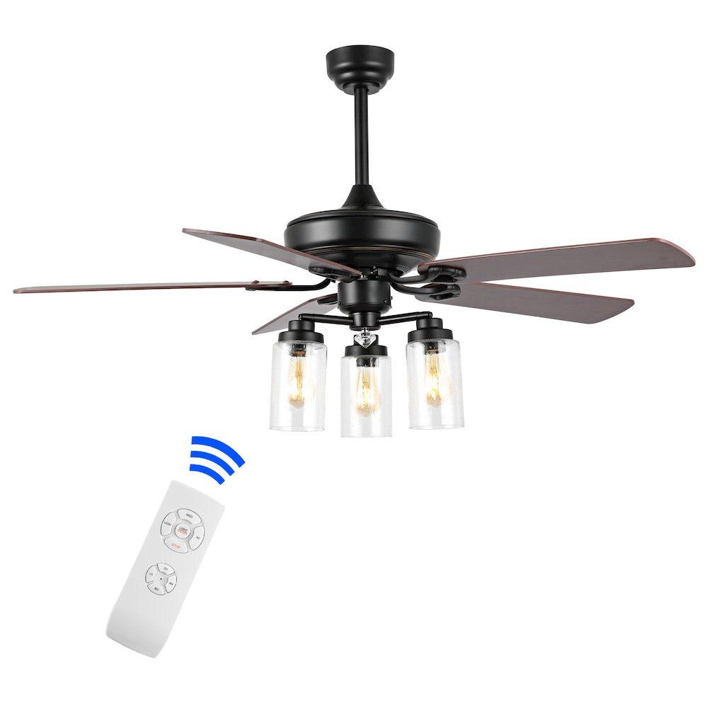Industrial Iron/Woodseeded Glass Mobile Appremote Controlled Led Ceiling Fan. Picture 9